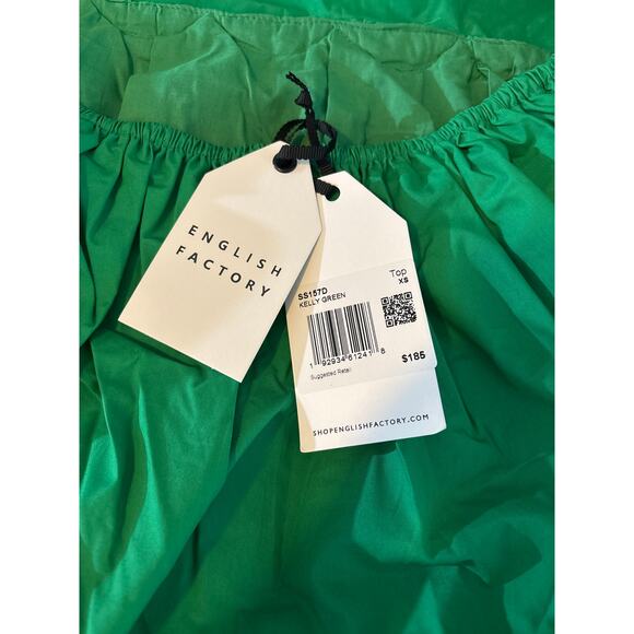 English Factory Women's Size XS Green Tiered Scalloped Puff Sleeve Maxi Dress - Picture 3 of 10